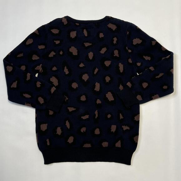 Zanerobe Sweater Mens XL Navy Blue Brown Leopard Animal Print Crewneck Cotton - Picture 2 of 9